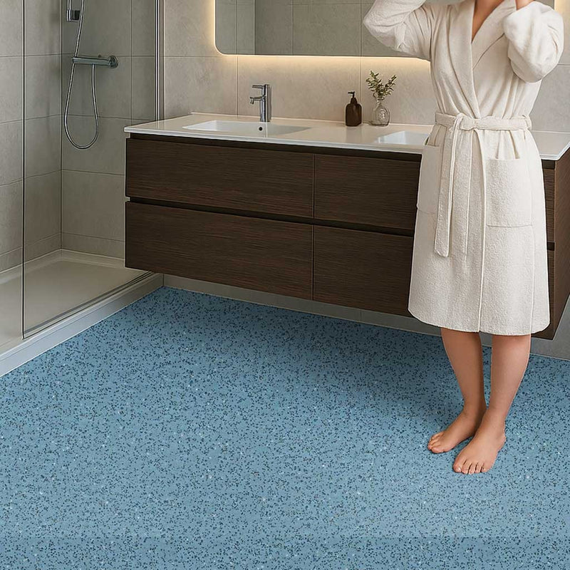 Omnaflor Classic Vinyl Flooring Roll – Arctic Blue, Adhered