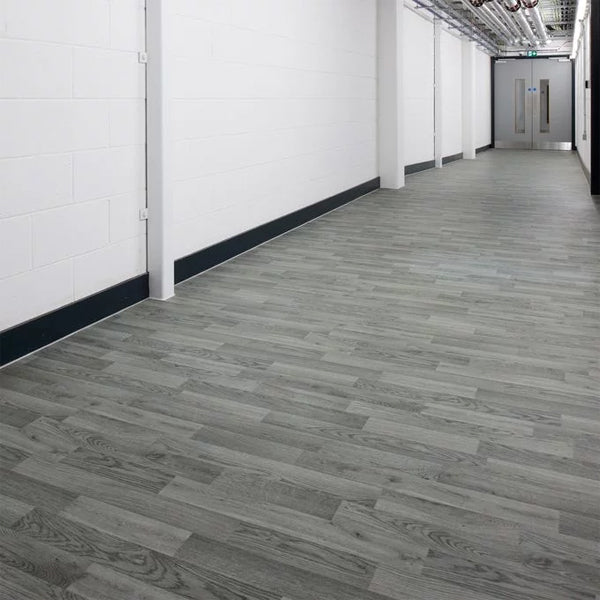 Polysafe Wood Fx PUR Silver Oak Sustainable Slip Resistant Safety Flooring Roll For Healthcare & Leisure Sectors