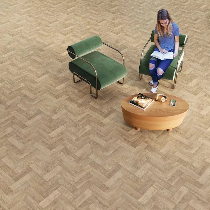 Polysafe Wood Fx Heterogeneous Acoustix PUR Eton Oak Parquet Sustainable Slip Resistant Safety Flooring Roll