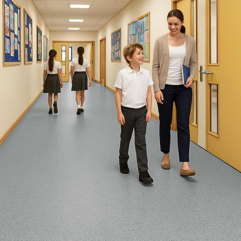 Omnaflor Classic PUR Flooring Roll – Ash Grey, Slip-Resistant PUR Finish