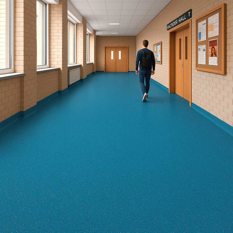 Omnaflor Classic PUR Flooring Roll – Cedar Blue, Slip-Resistant PUR Finish