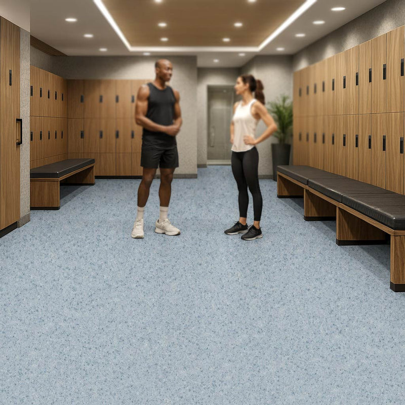 Polysafe Vinyl Flooring – Angelite Blue, Safety Grip, PUR Finish