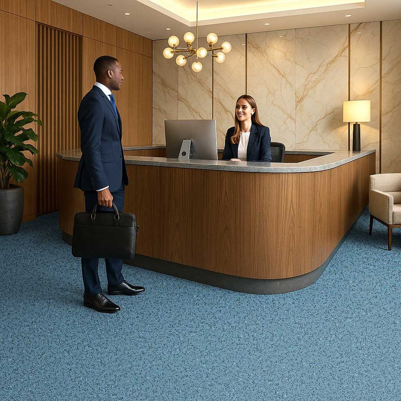 Omnaflor Classic Vinyl Flooring Roll – Arctic Blue, Adhered