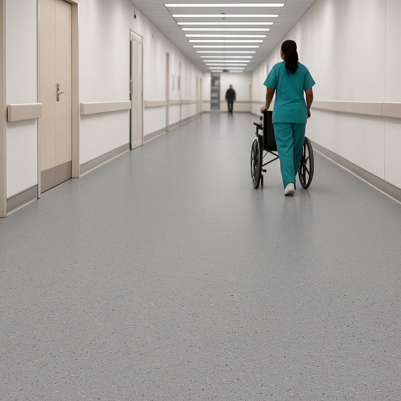 FloresistPro Elite Vinyl Flooring – 2mm, Safety, Hematite Grey Roll, Homogeneous