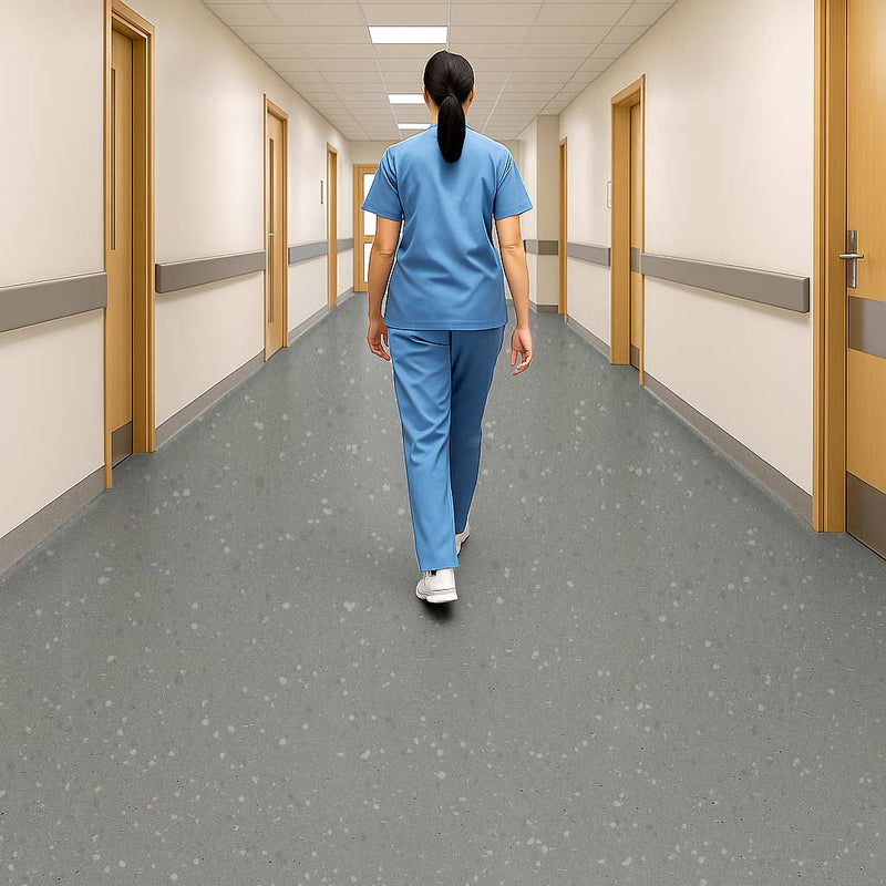 Omnaflor Vinyl Safety Flooring - Coastal Flint, Durable PUR Finish, Adhered