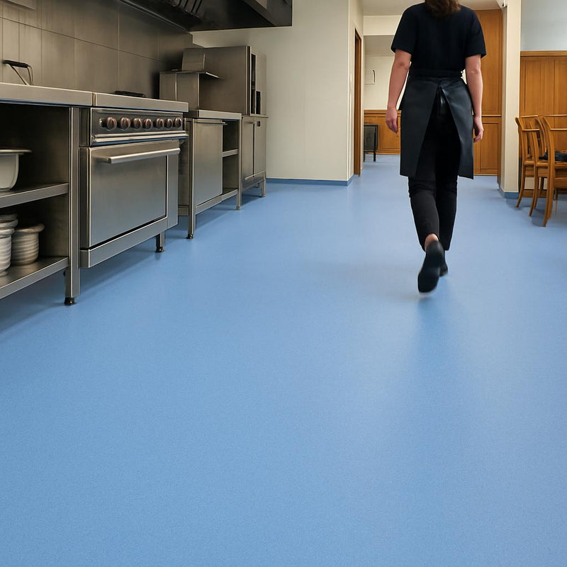 Omnaflor Vinyl Flooring - Azure Blue, PUR Finish, Adhered