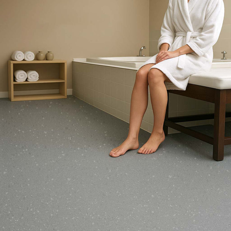 Omnaflor Vinyl Safety Flooring - Coastal Flint, Durable PUR Finish, Adhered
